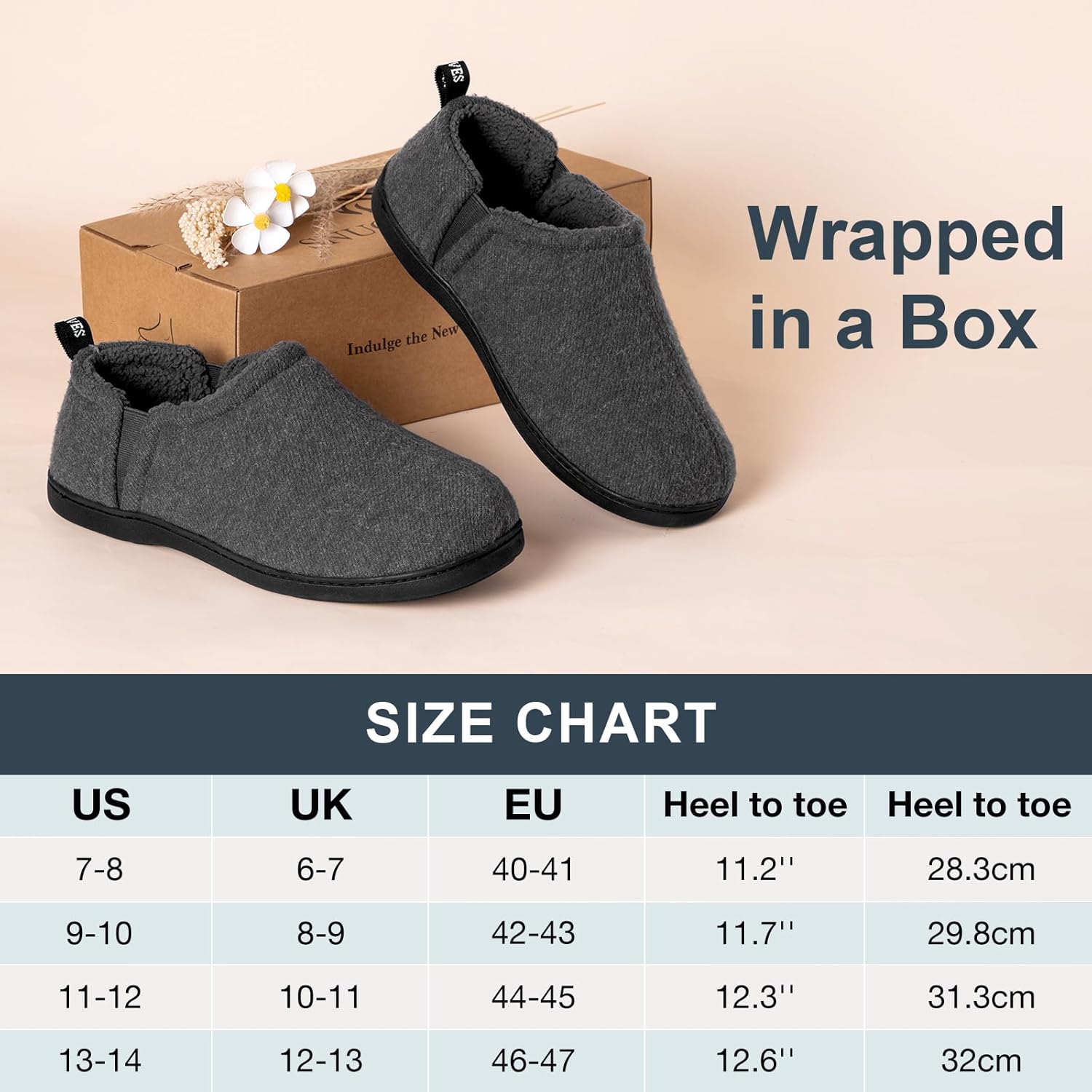 Snug Leaves Men's Fuzzy Wool Felt Memory Foam Slippers with Non-Slip Sole