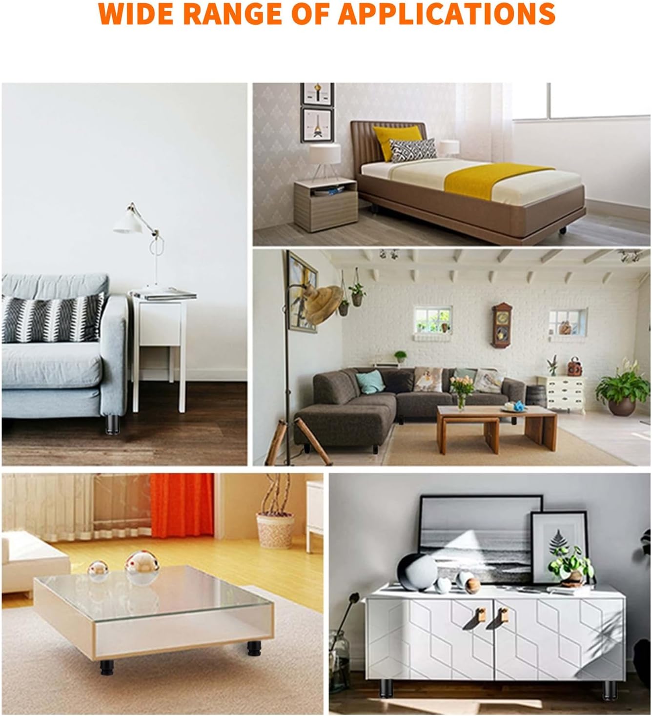 4 Black Adjustable Stainless Steel Furniture Legs with 0-10mm Height