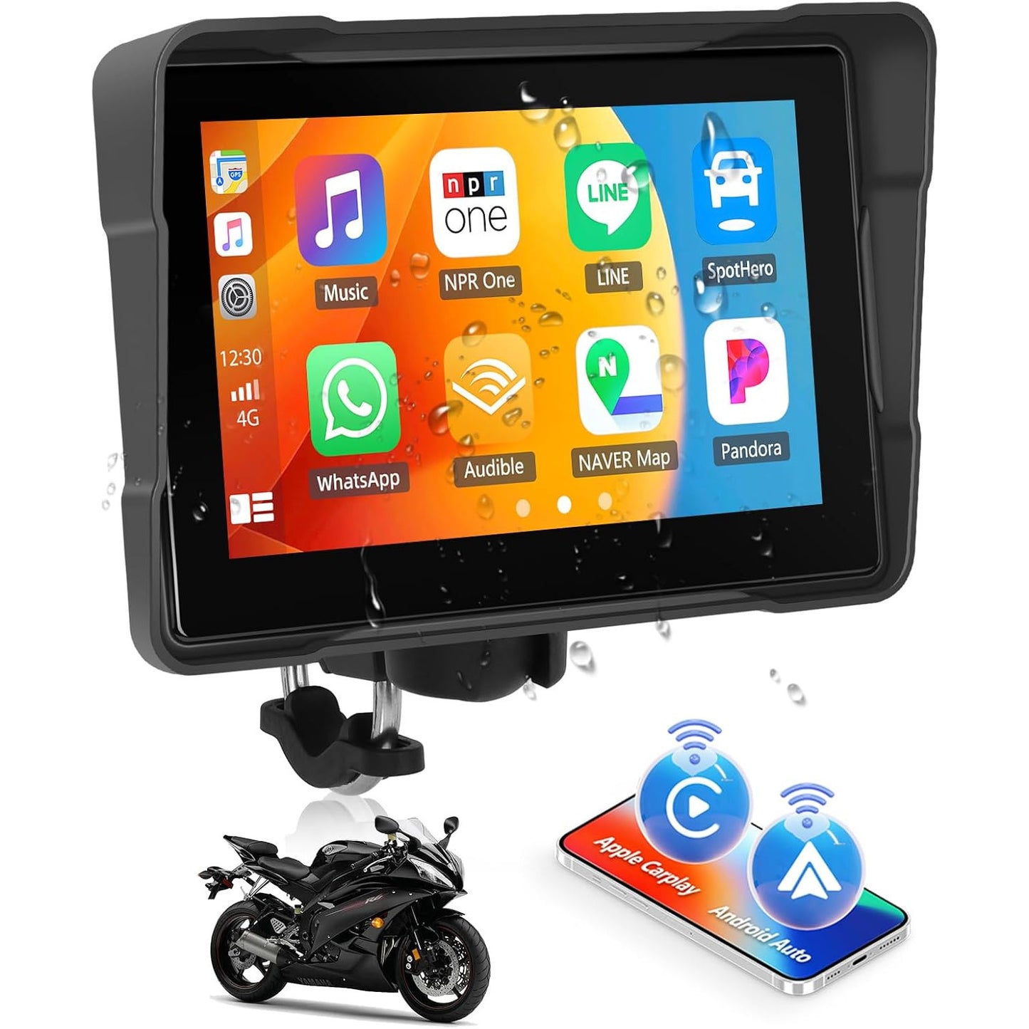 CAMECHO 5-inch Waterproof Wireless Motorcycle CarPlay Android Auto Touchscreen