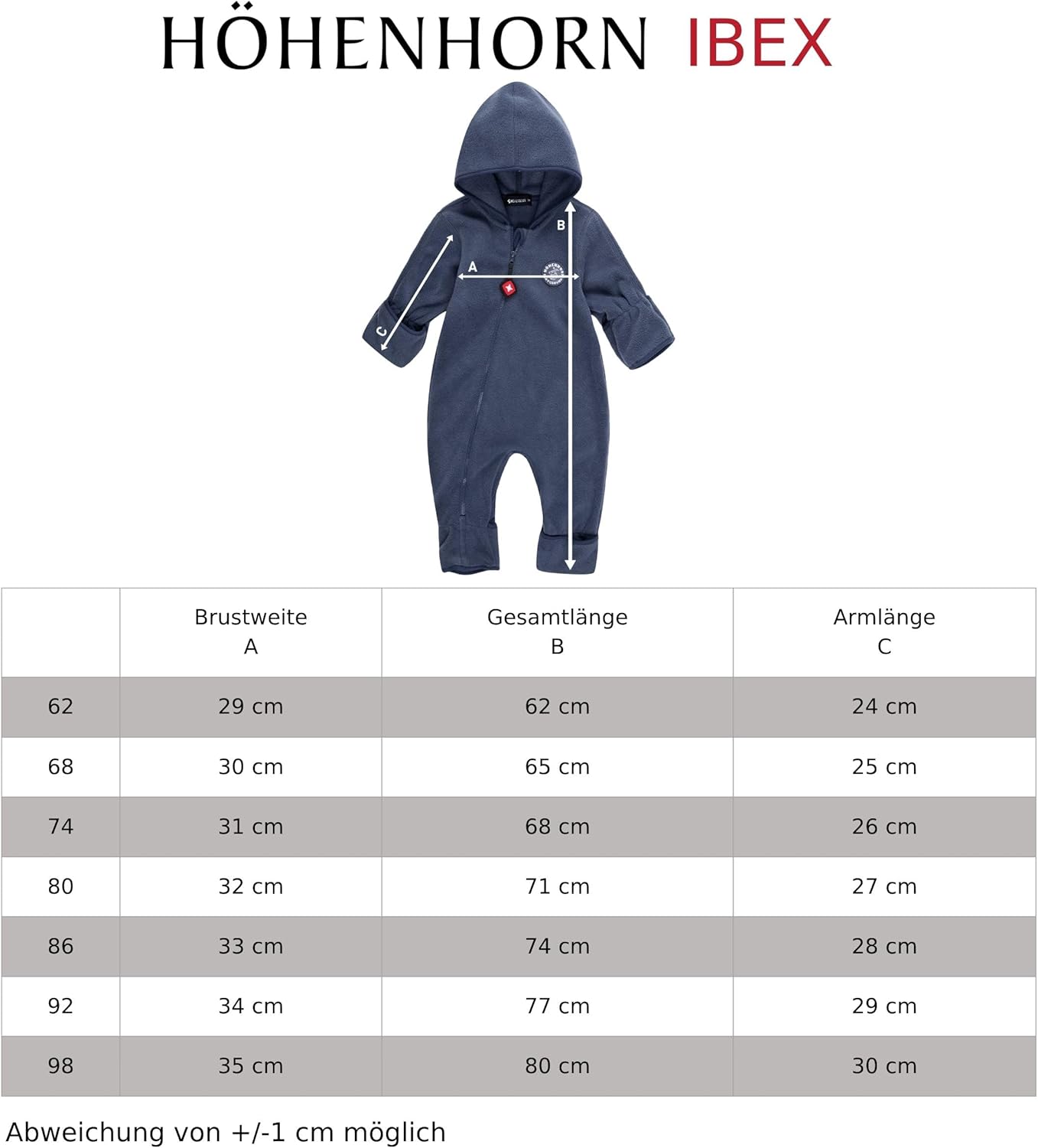 Hoehenhorn Ibex Baby Fleece Overall Winter Herbst Strampler Kleinkind mit Kapuze