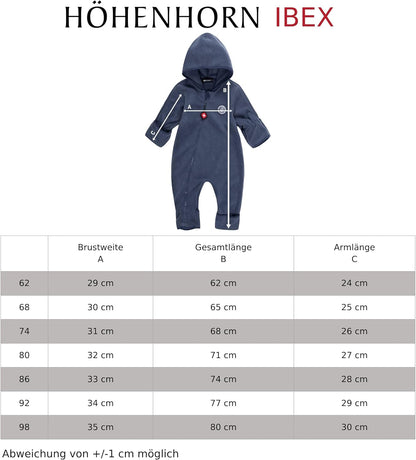 Hoehenhorn Ibex Baby Fleece Overall Winter Herbst Strampler Kleinkind mit Kapuze