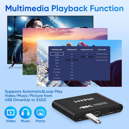 4K Media Player with Dual HDMI Switch and Remote