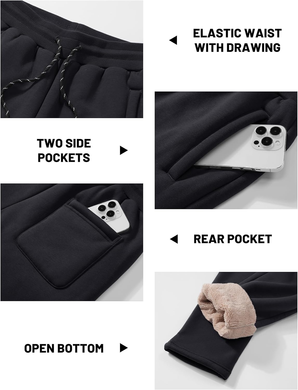 TACVASEN Men's Sherpa Lined Winter Warm Thermal Fleece Jogging Sweatpants with Pockets