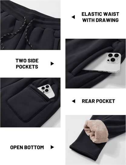 TACVASEN Men's Sherpa Lined Winter Warm Thermal Fleece Jogging Sweatpants with Pockets