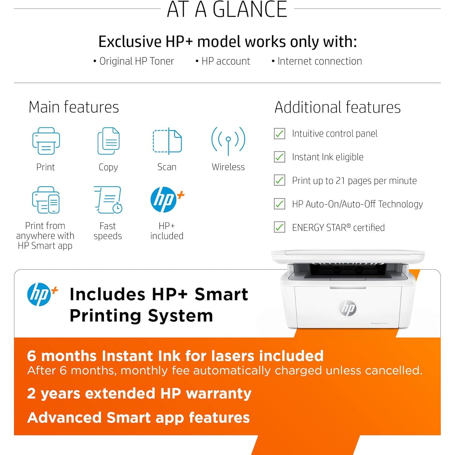 HP LaserJet MFP M140we Compact Wireless Black & White Printer