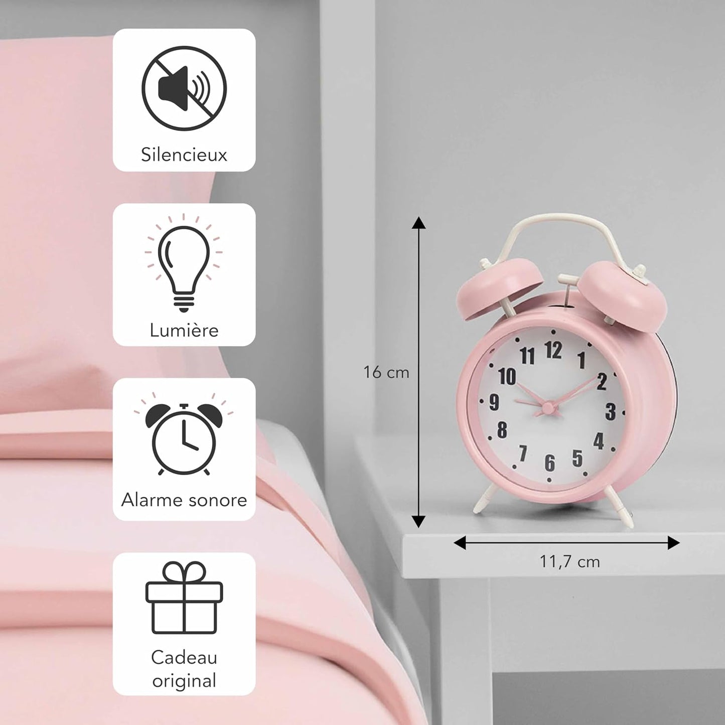 GIFTMARKET GM1973 Silent Twin Bell Analog Alarm Clock