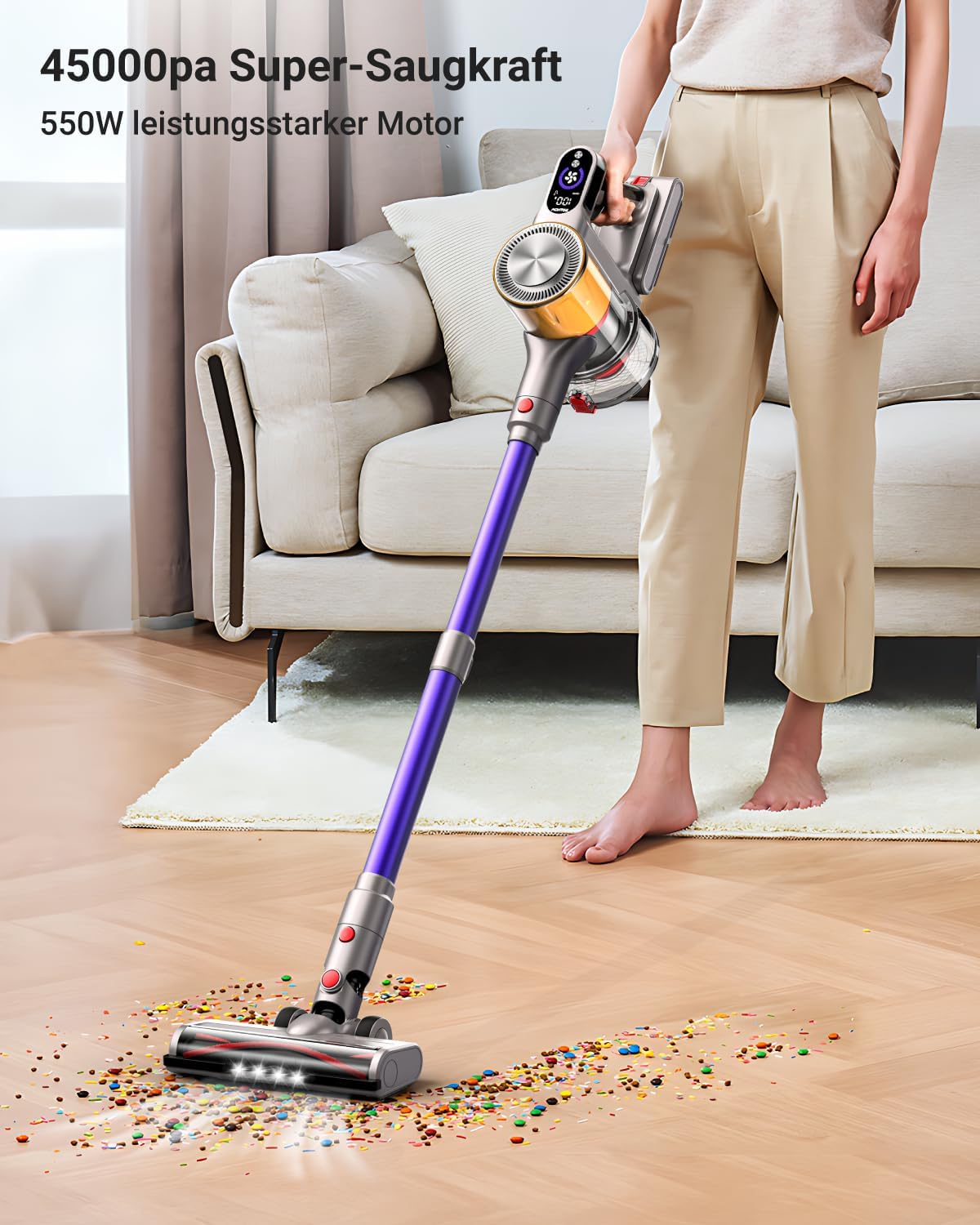 Roanow MarsVac V16 Cordless Vacuum Cleaner, 500W, 40KPa Suction, 60-Minute Runtime