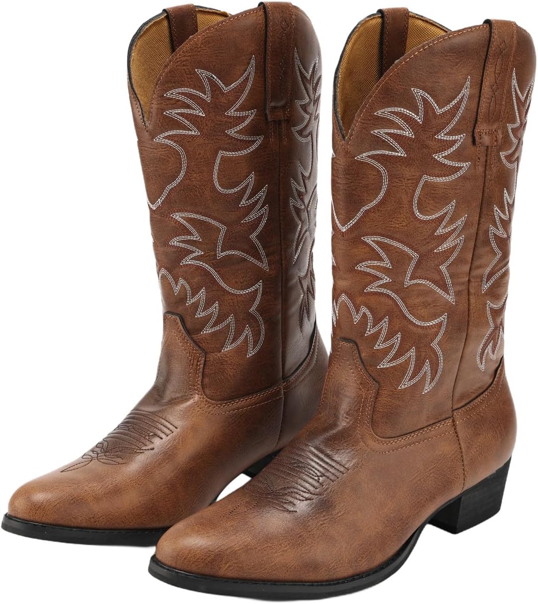 Men's Wide Toe Embroidered Cowboy Boots Slip Resistant Western Footwear