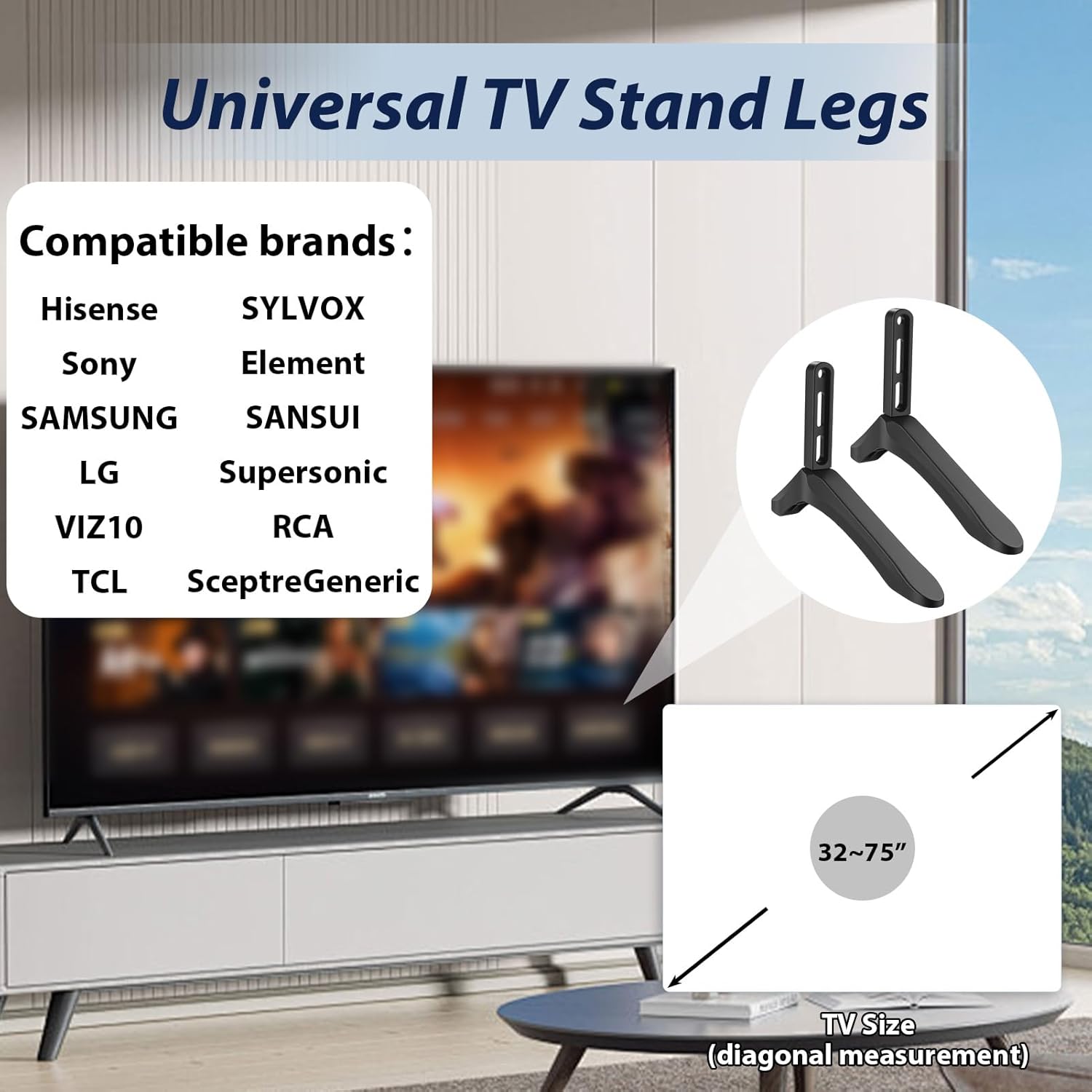 ZyFurn Universal TV Stand Feet for 32‑65‑Inch LCD LED OLED