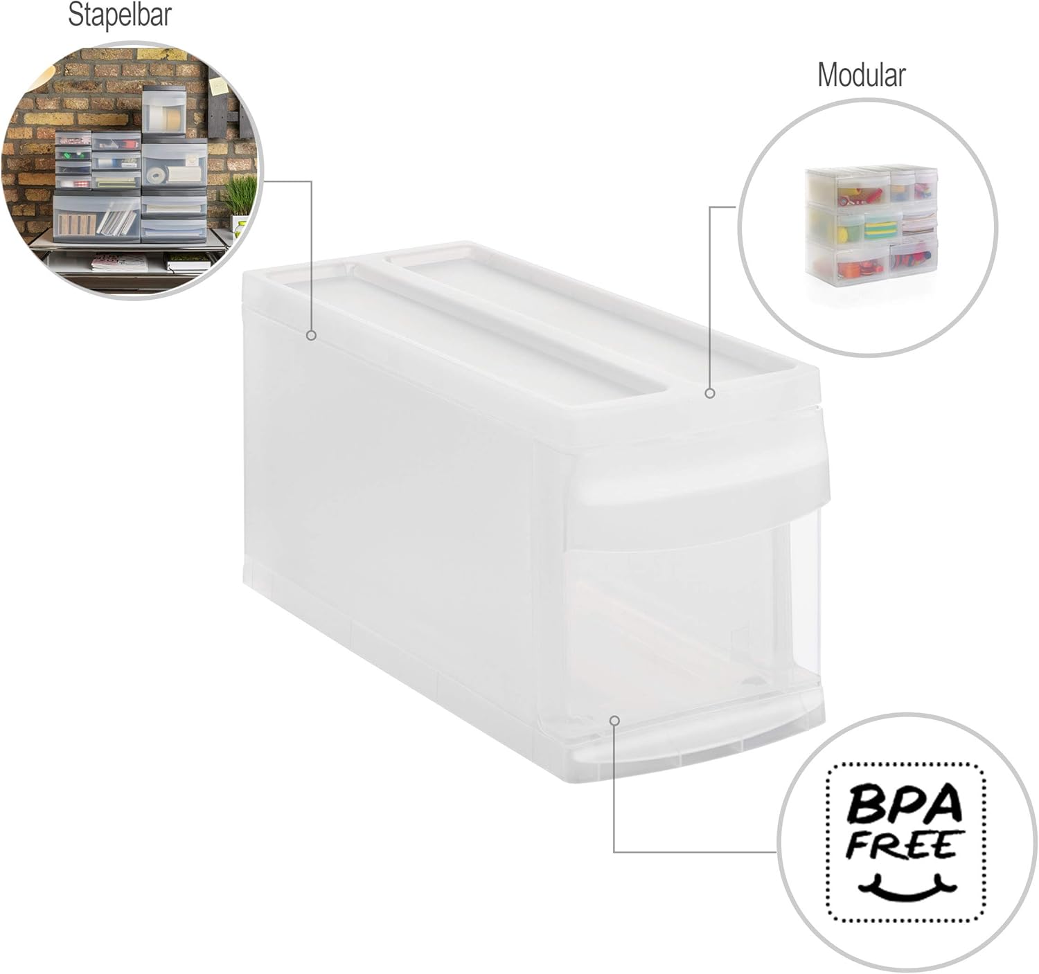 Rotho Systemix Transparent Drawer Box Small – Stackable Plastic Organizer