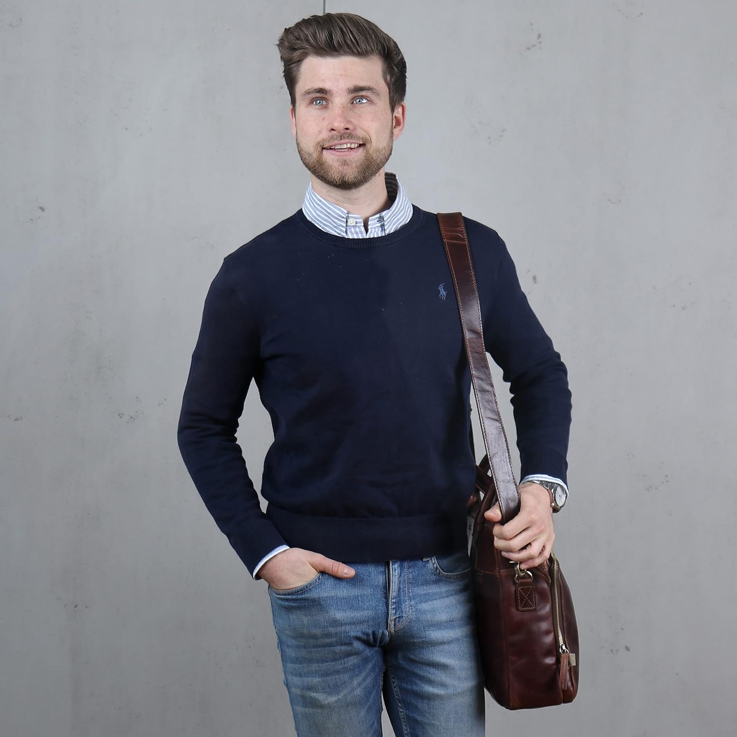 SID & VAIN Ryan XL Premium Leather Laptop Briefcase