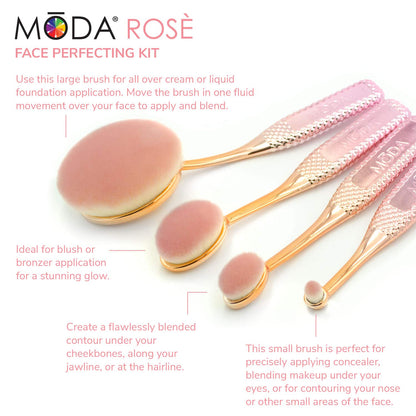 MODA Rosé 4-Piece Face Brush Set – Vegan Soft Filament Brushes
