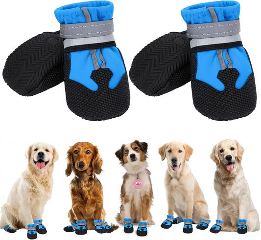 QKURT Waterproof Dog Boots with Reflective Straps for All Sizes
