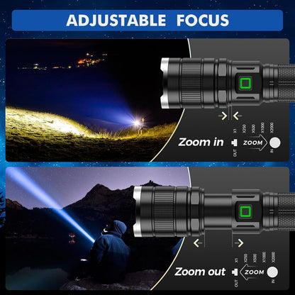 GEARLITE GR2000 Rechargeable LED Flashlight 10000 Lumens 3 Modes IP65 Waterproof Zoomable