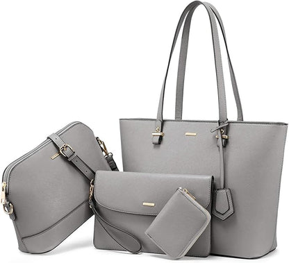 LOVEVOOK Women's Stylish 4-Piece Tote Satchel Shoulder Bag Set with Wallet