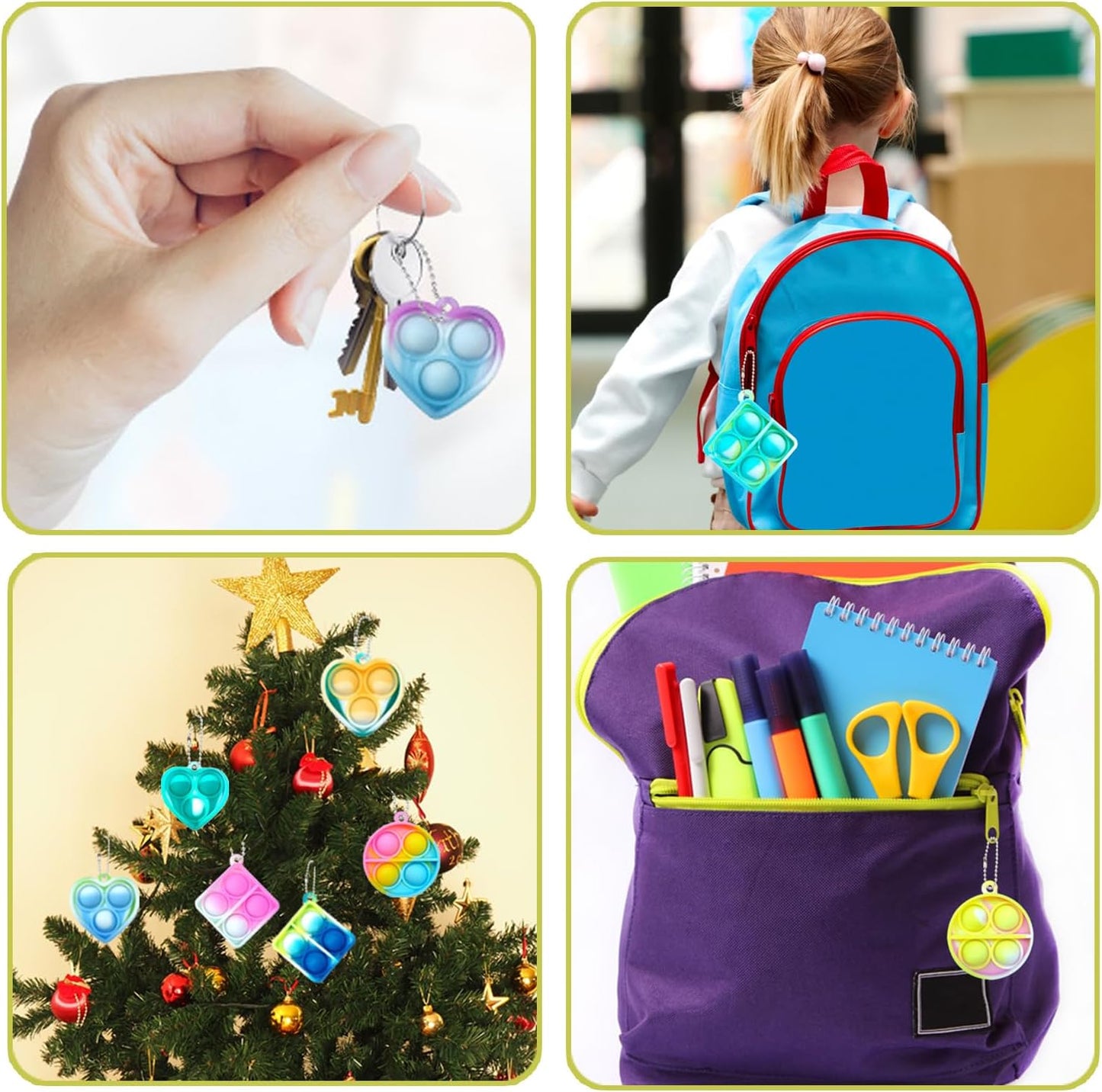 30 Pack Colorful Silicone Fidget Keyring Set for Kids