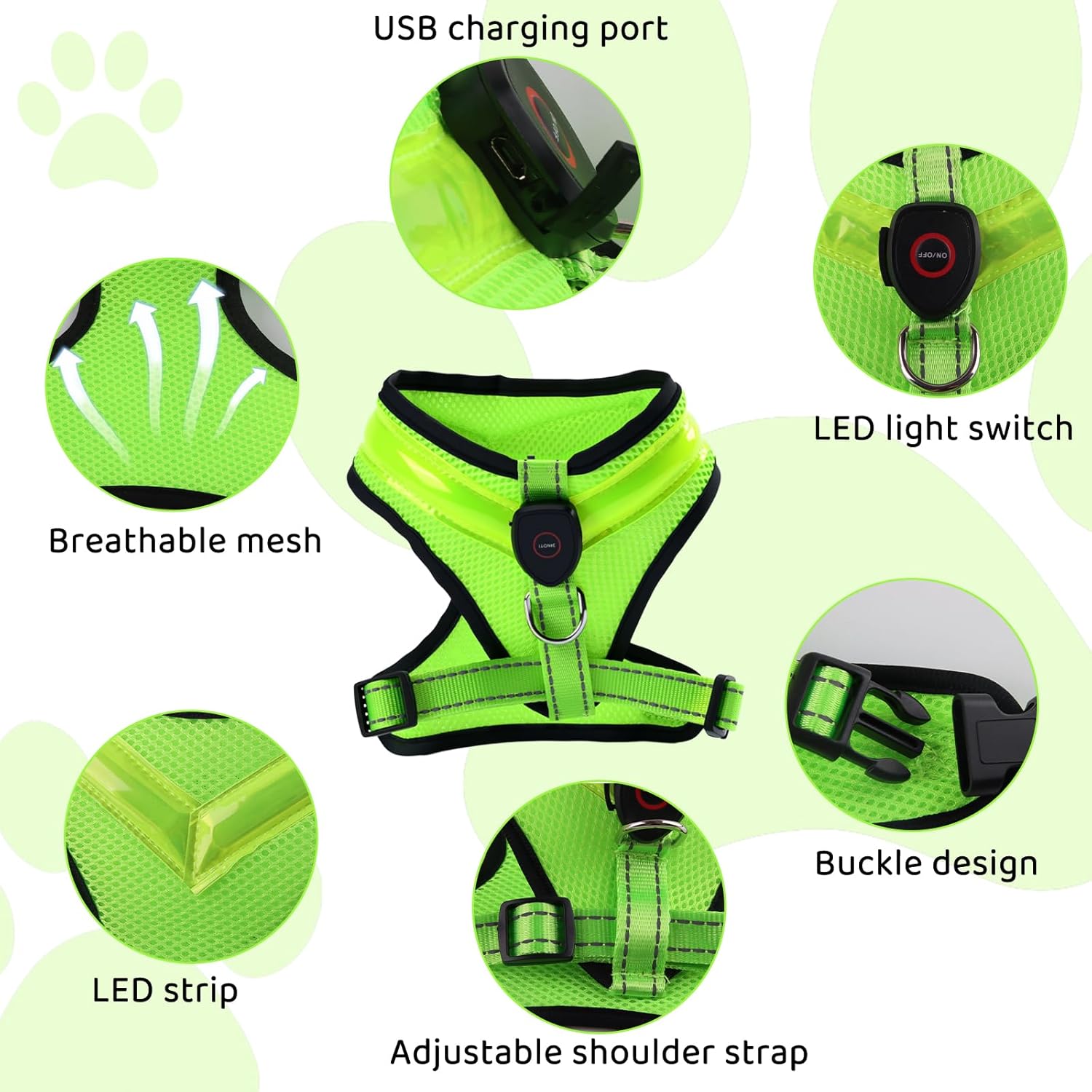 Fancysky Luminous Rechargeable LED Dog Harness for Enhanced Night Safety