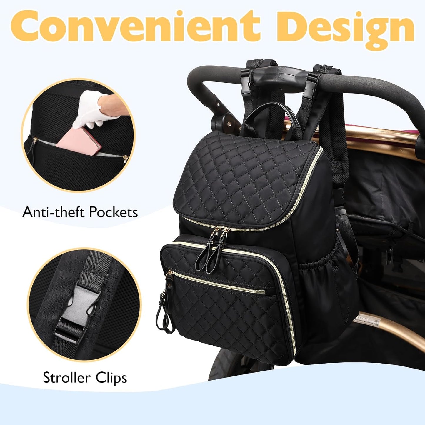 Large Capacity Water-Resistant Diaper Backpack with Stroller Buckle