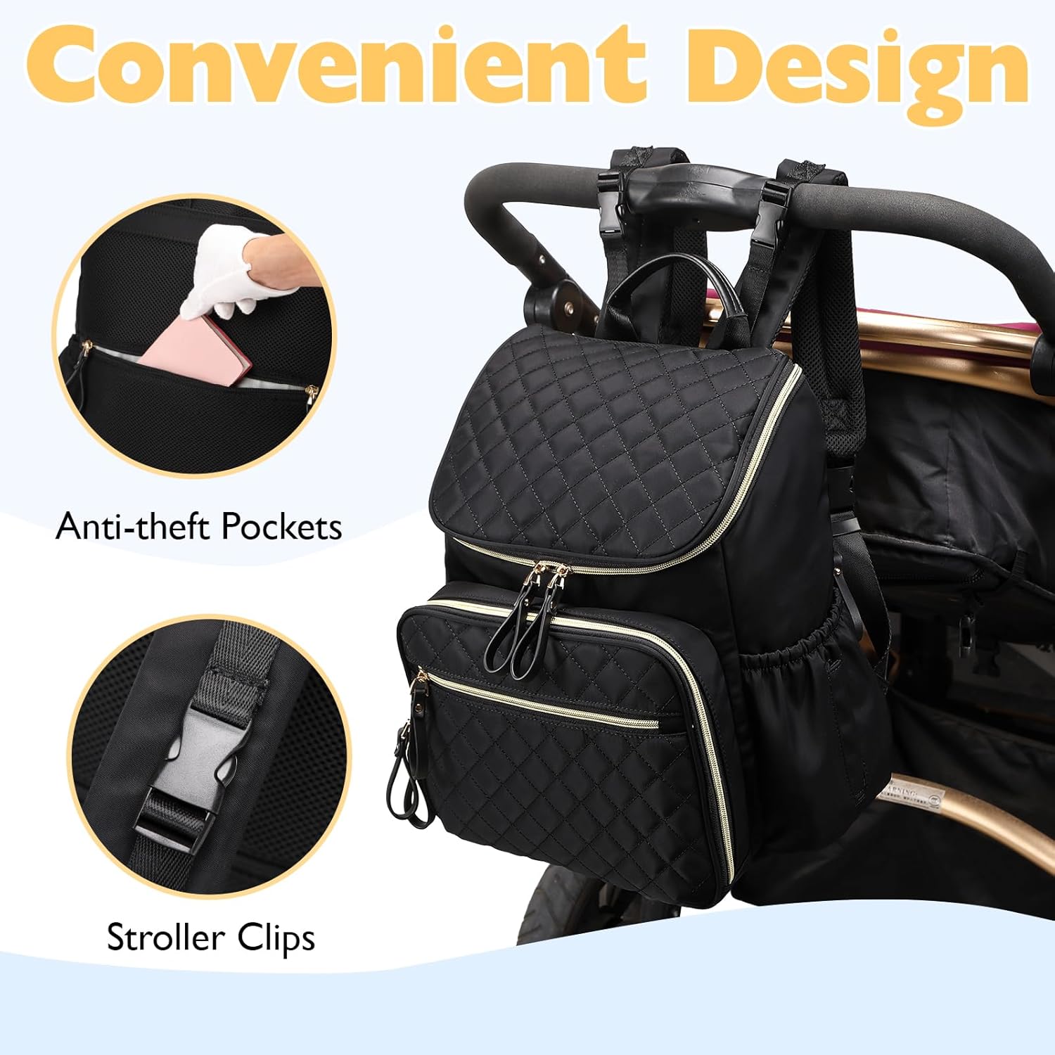 Large Capacity Water-Resistant Diaper Backpack with Stroller Buckle