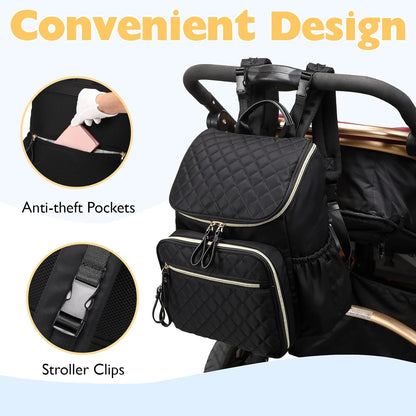 Large Capacity Water-Resistant Diaper Backpack with Stroller Buckle