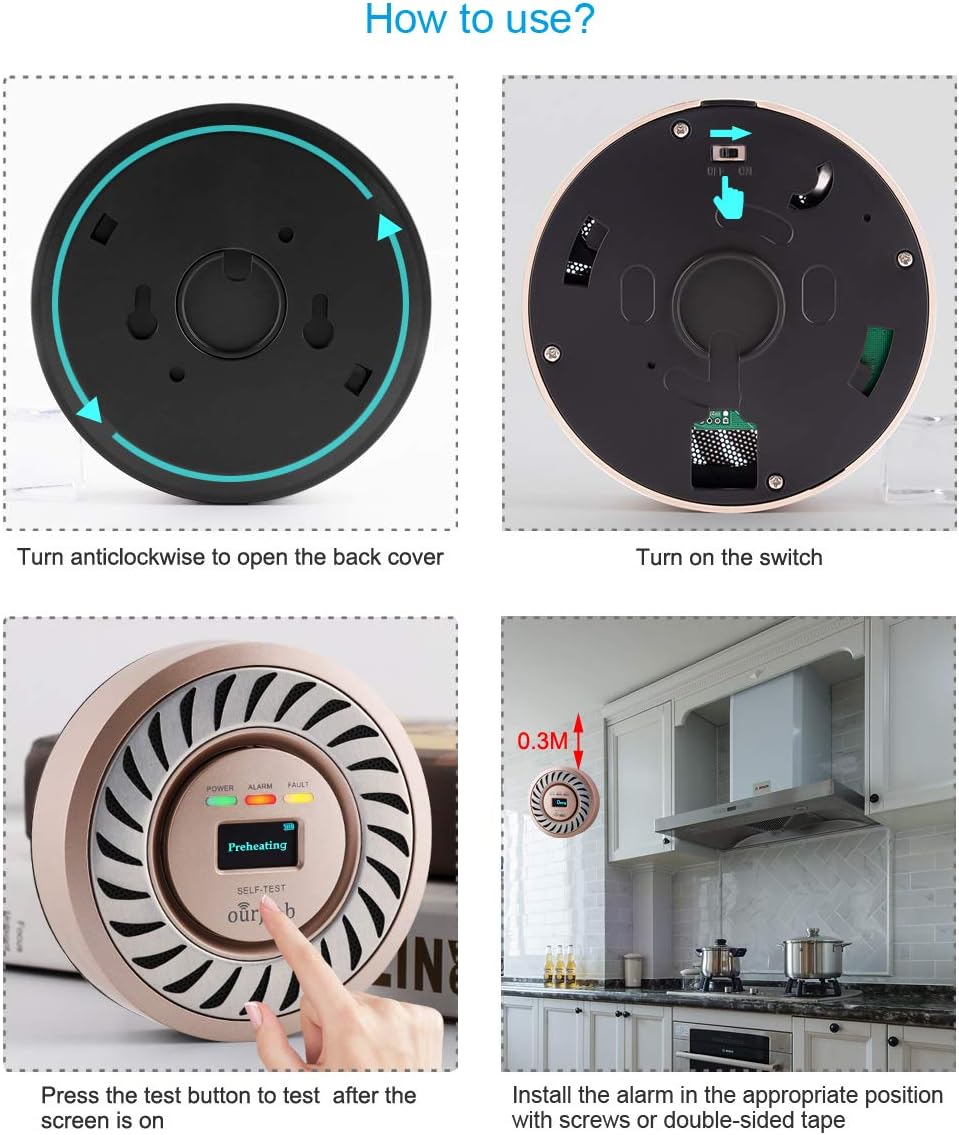 Rechargeable Carbon Monoxide Detector with OLED Display for Home and RV Safety