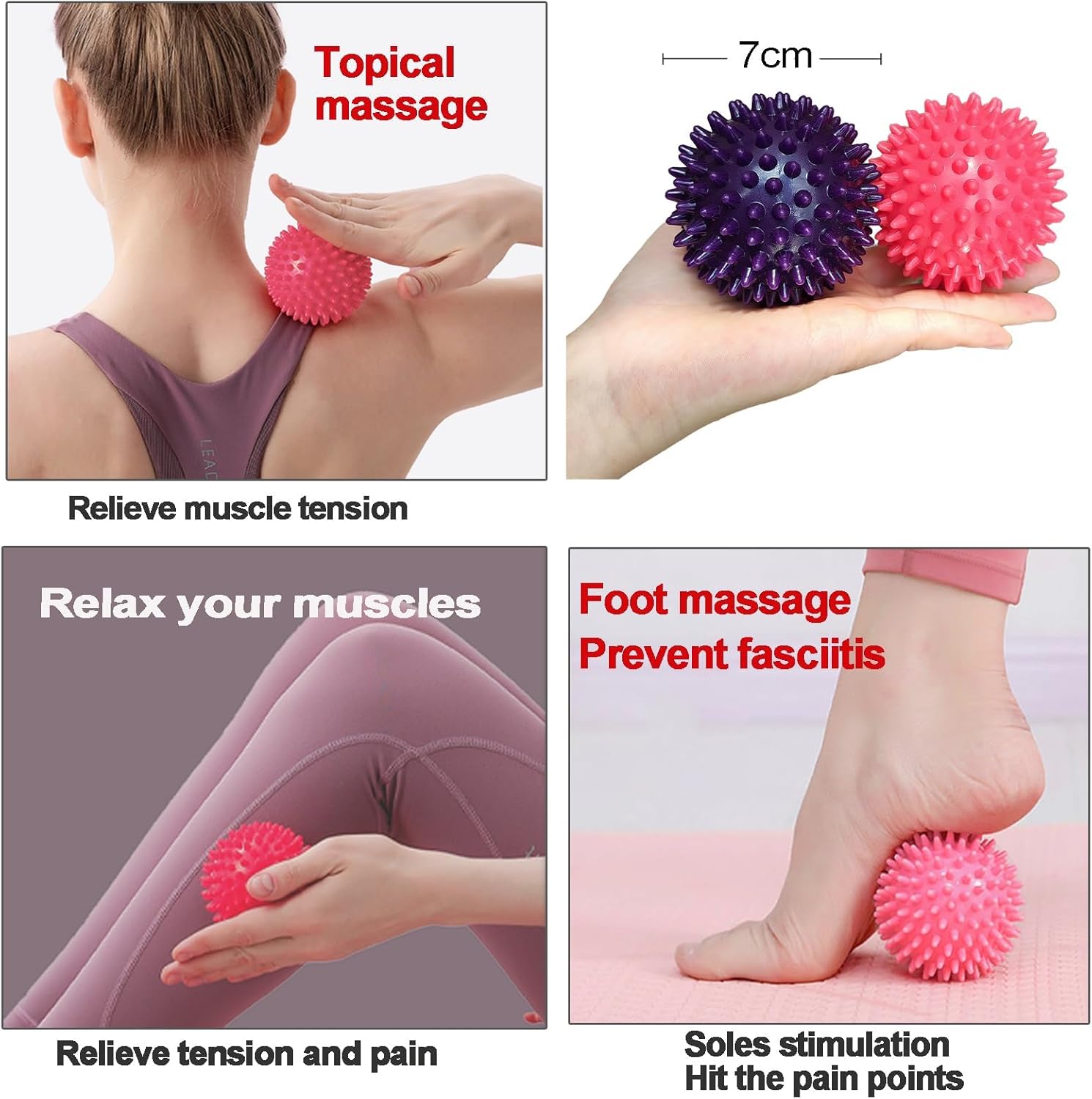 In1docom Hard Spiky Massage Balls Set for Trigger Point Relief