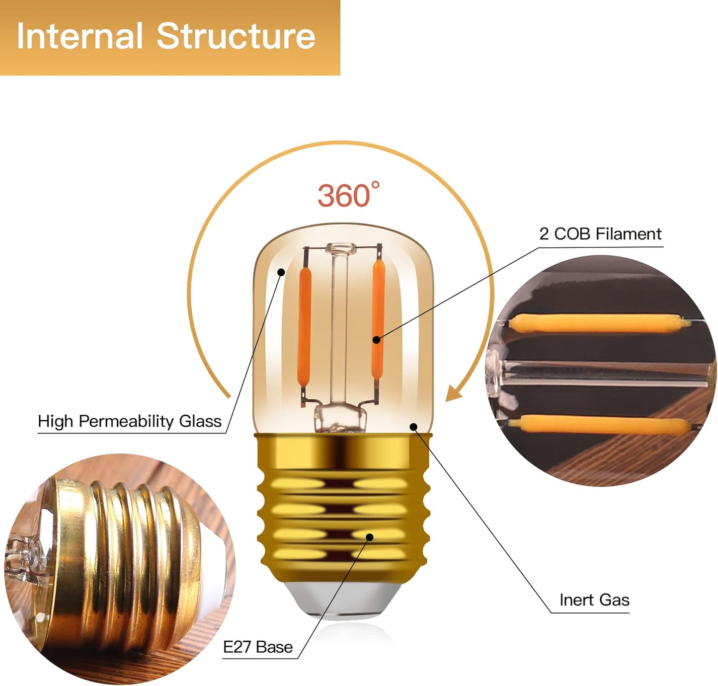 Hcnew E27 1W Retro LED Filament Light Bulbs, Warm White 2200K, 6-Pack