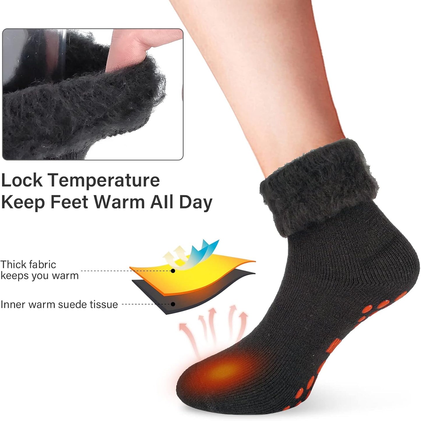 Cozy Non‑Slip Thermal Wool Socks – 3‑Pair Pack for Men & Women