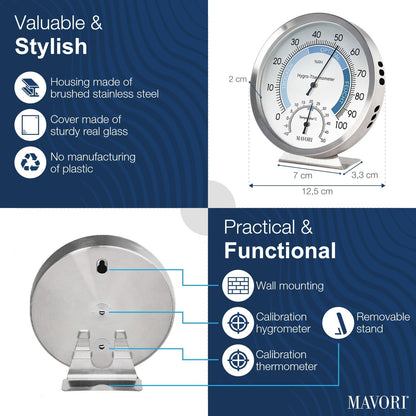 MAVORI Stainless Steel Analog Hygrometer Thermometer – High Accuracy Indoor