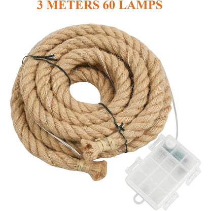 Litinliv 3m LED Hemp Rope Fairy Lights, 60 LEDs Remote