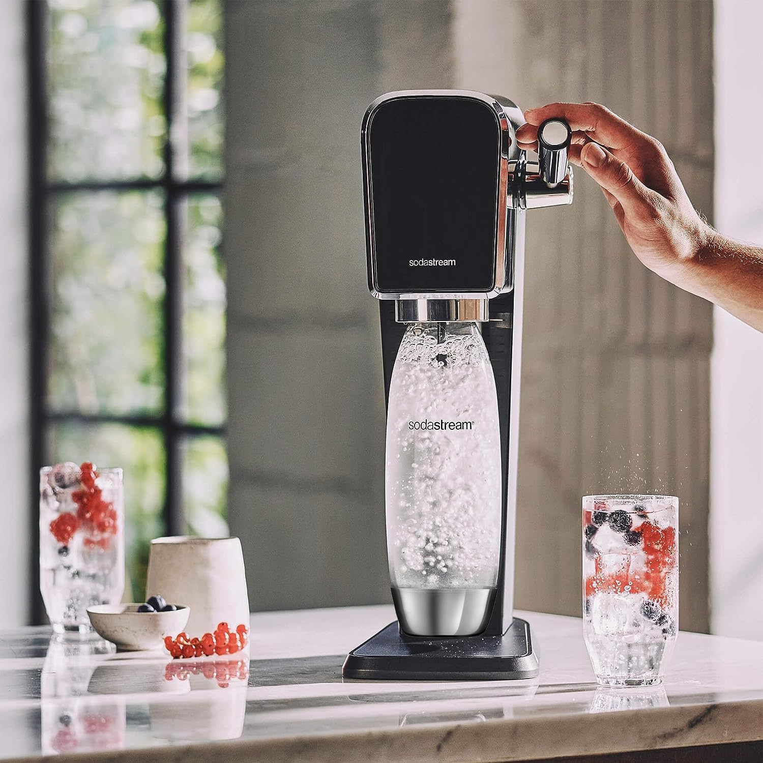 SodaStream ART Stainless Steel Sparkling Water Maker with 1L Bottle