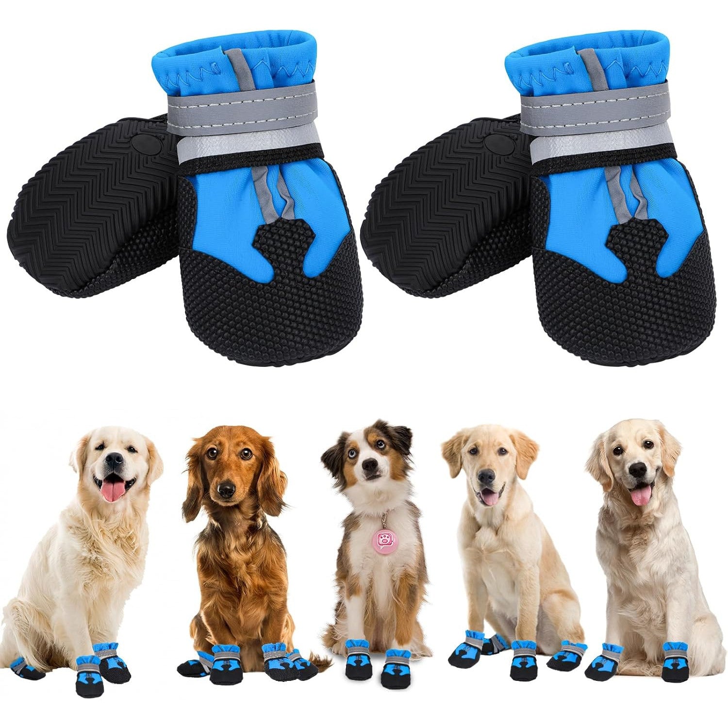 QKURT Waterproof Dog Boots with Reflective Straps for All Sizes