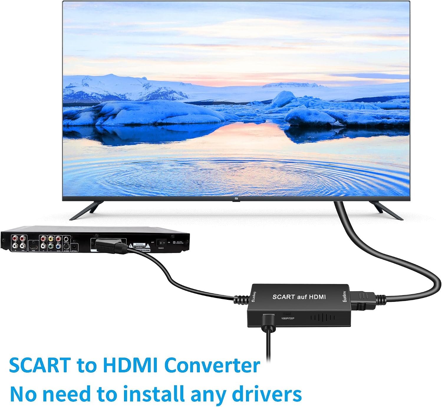 Uhddadi Scart To HDMI Converter Adapter 1080P With Cable Black