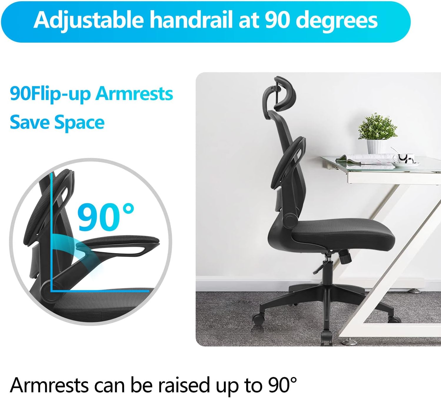 KERDOM Ergonomic Mesh Office Chair with Adjustable Lumbar, Flip‑Up Arms