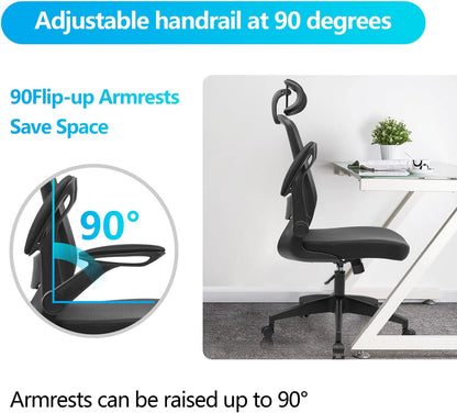 KERDOM Ergonomic Mesh Office Chair with Adjustable Lumbar, Flip‑Up Arms