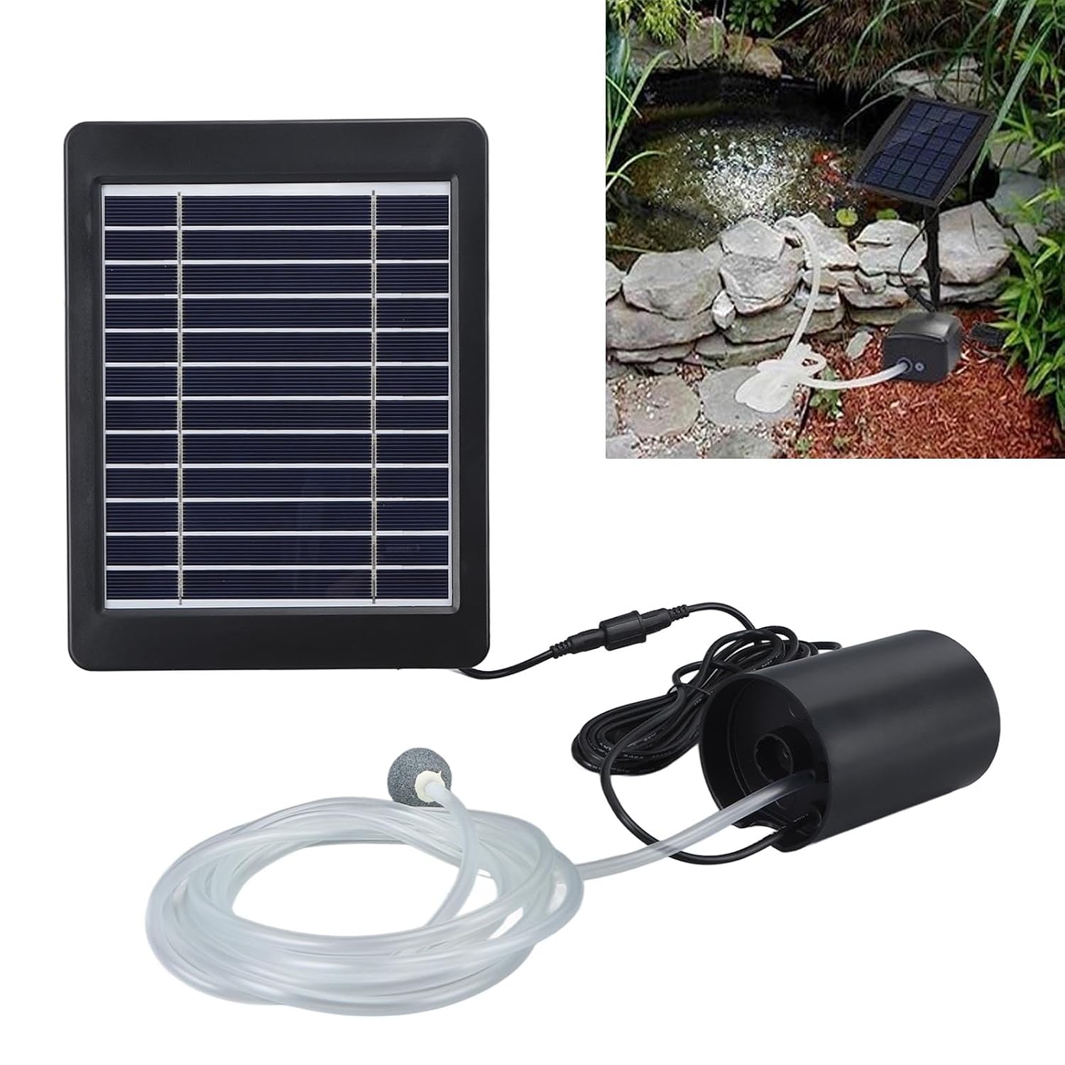 Maxmartt Solar Powered Air Pump Kit 6V 4W Adjustable Angle 3 Modes for Fish Tank Pond