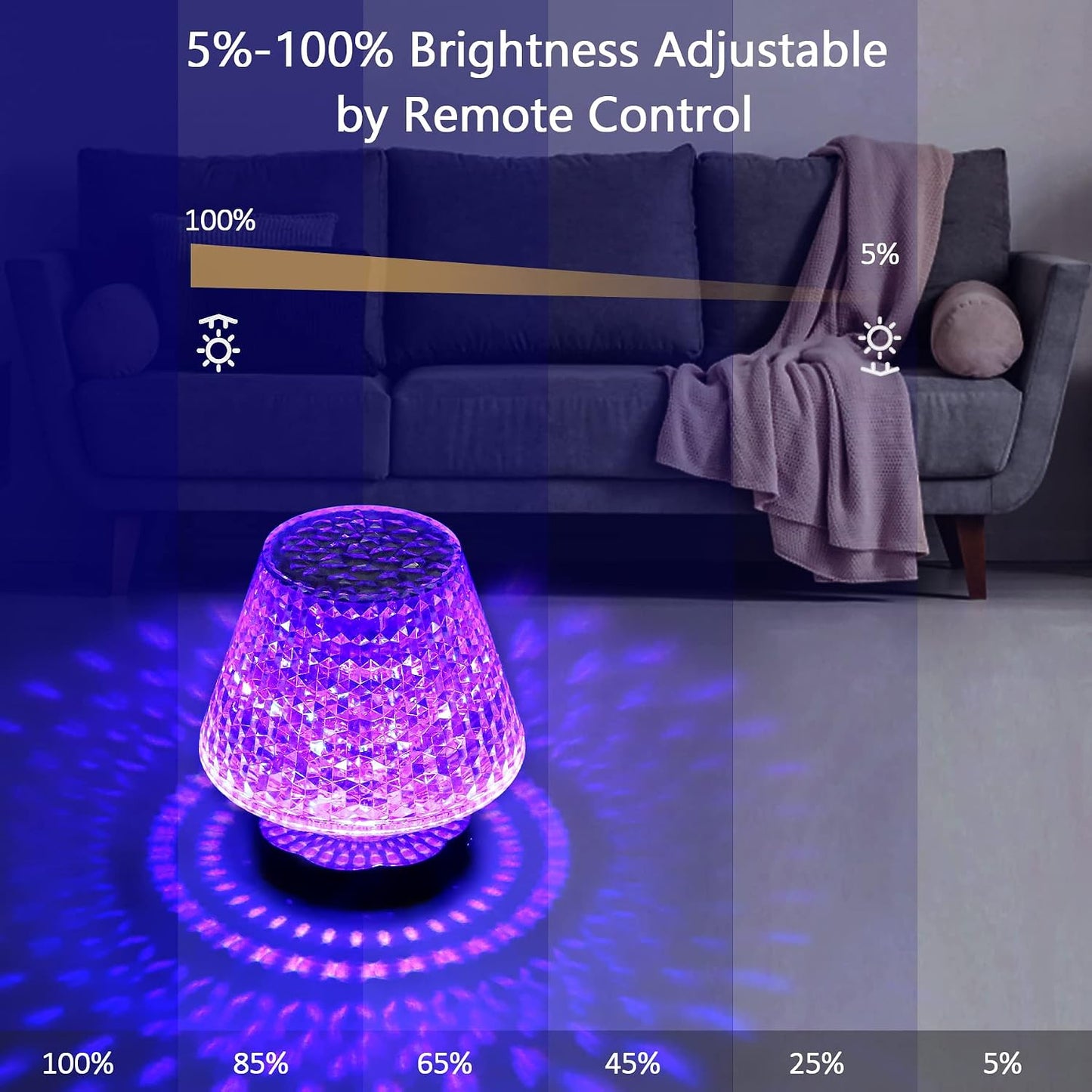 Rouclo Crystal Table Lamp 16 Colours LED USB-C Touch Remote Control 12.5 cm