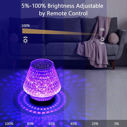 Rouclo Crystal Table Lamp 16 Colours LED USB-C Touch Remote Control 12.5 cm