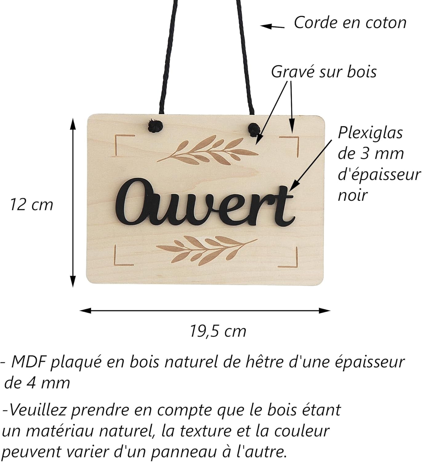 Wooden Open/Closed Sign with Black Plexiglass Letters for Glass Doors