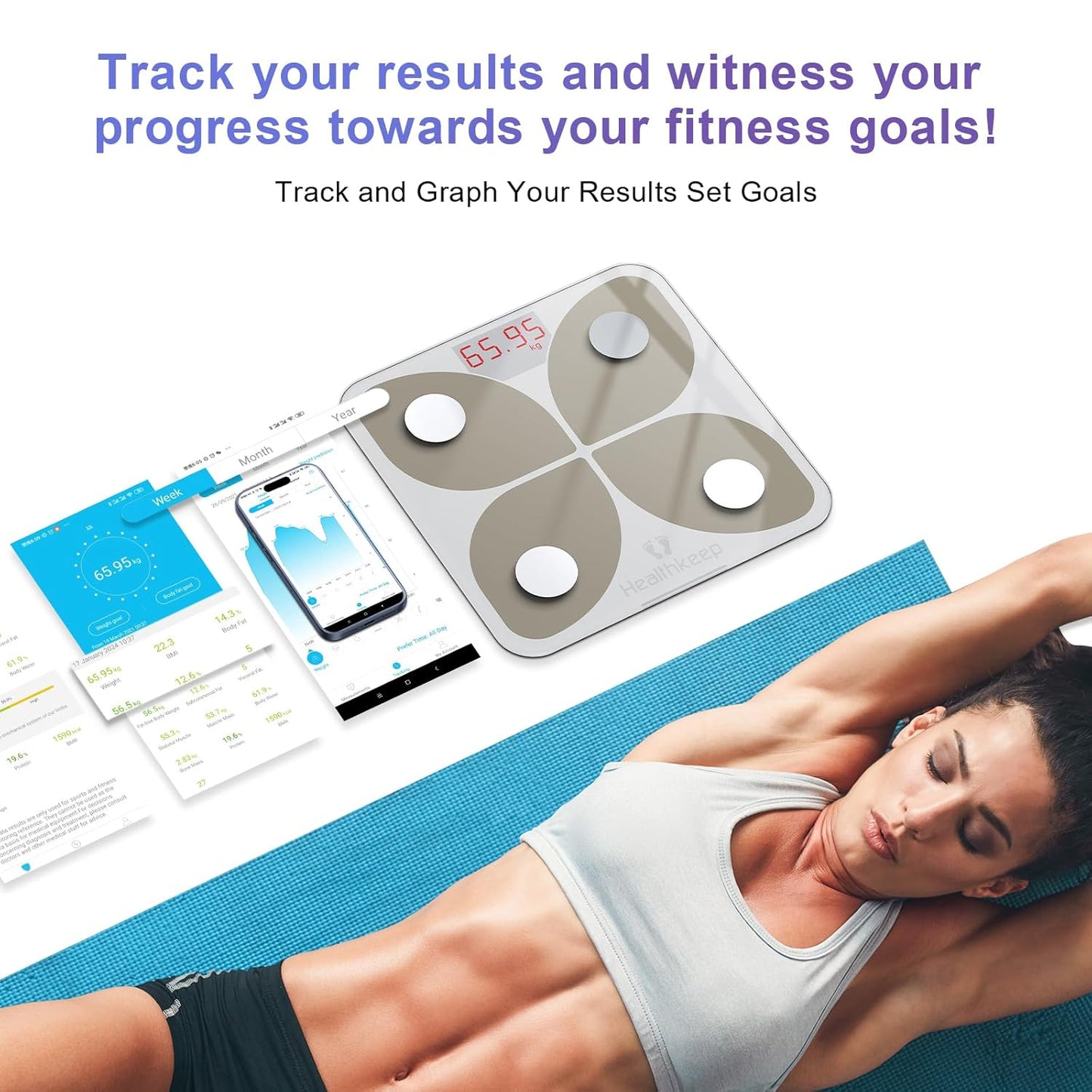 Healthkeep Bluetooth Smart Body Scale with 13 Measurements, 180lb Capacity