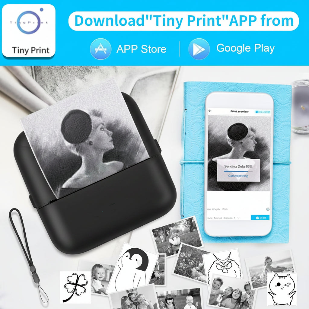 HuiJuKeJi Mini Sticker Printer Inkless Thermal Bluetooth Portable with 11 Rolls Paper Green