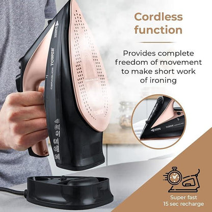 TOWER Cordless CeraGlide Steam Iron Black Rose Gold 2400W - Gomix Brands Outlet