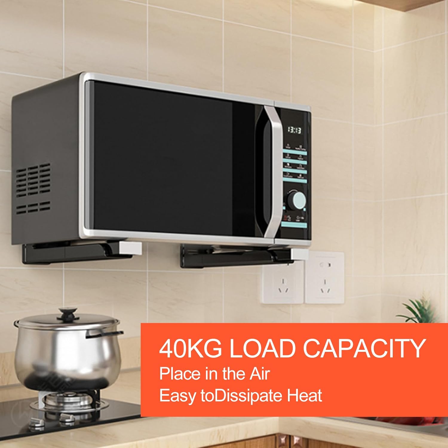 Frevoitna Microwave Wall Mount Bracket Foldable Adjustable 40kg Capacity Black