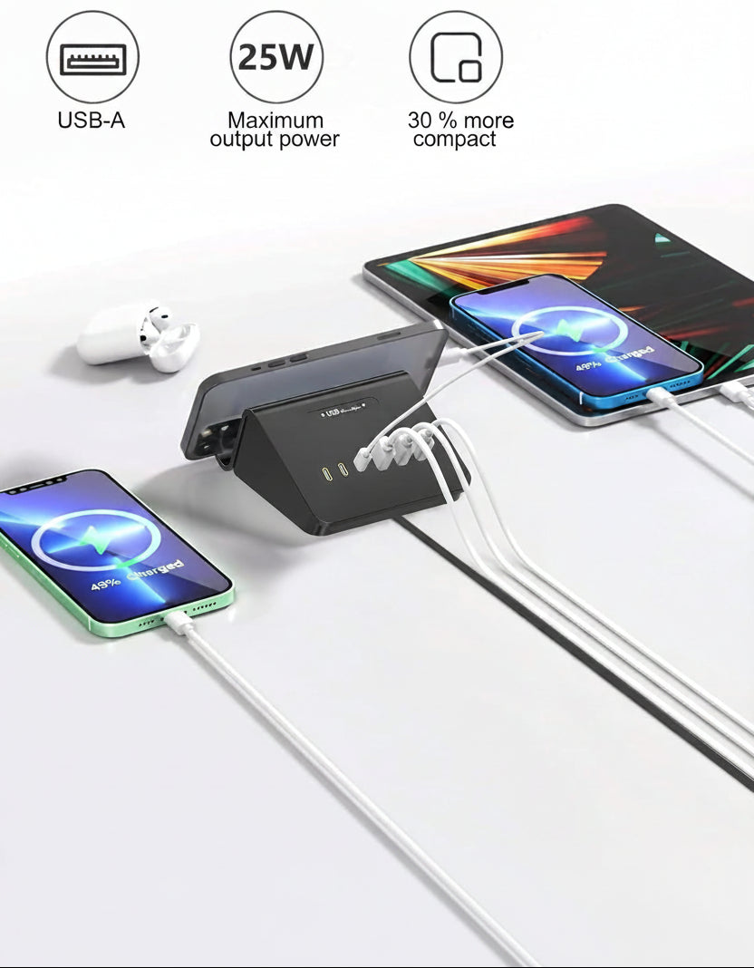 WUKUR 6-Port USB Charging Station 25W PD Fast Charge Multi-Device Adapter Black