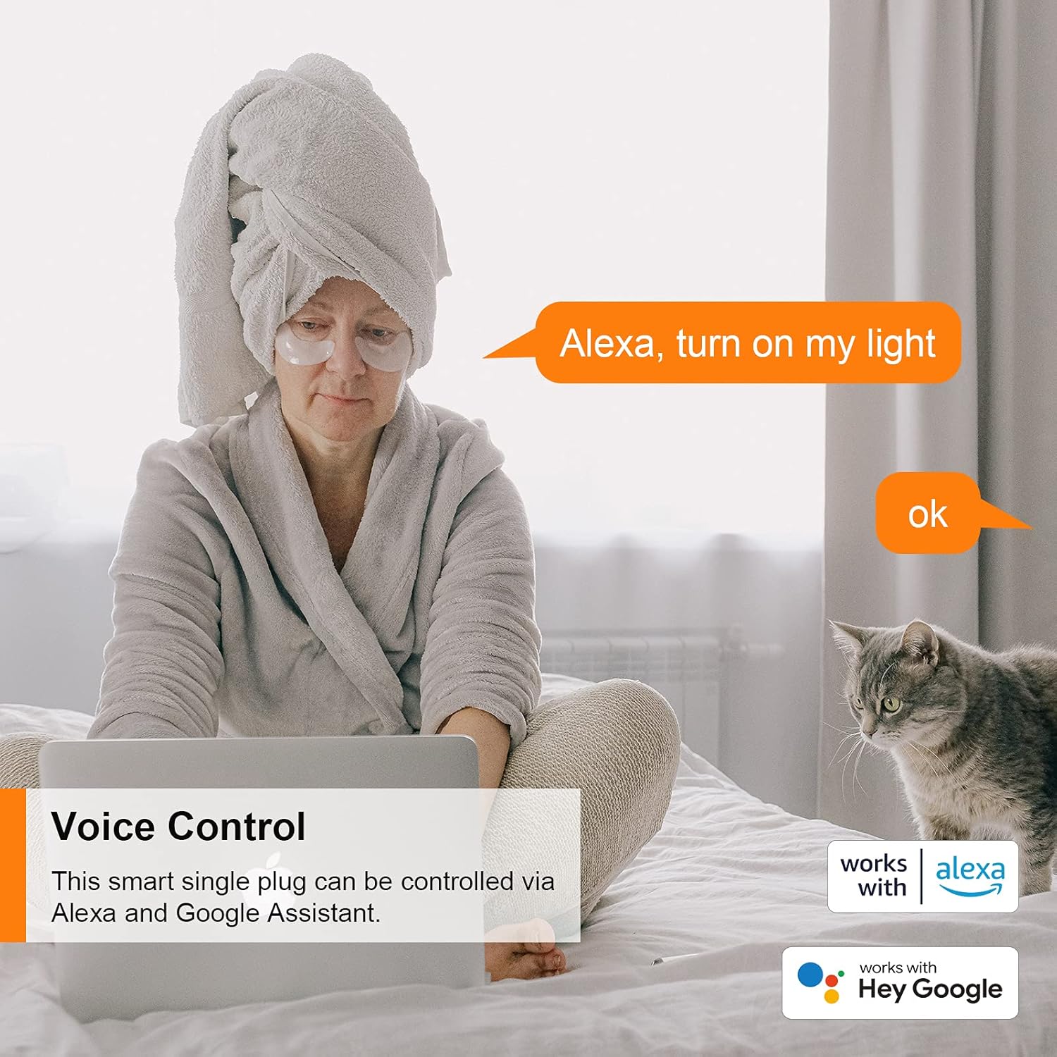 Antela Smart Home WiFi Socket with Power Measurement, Voice Control, 2-Pack