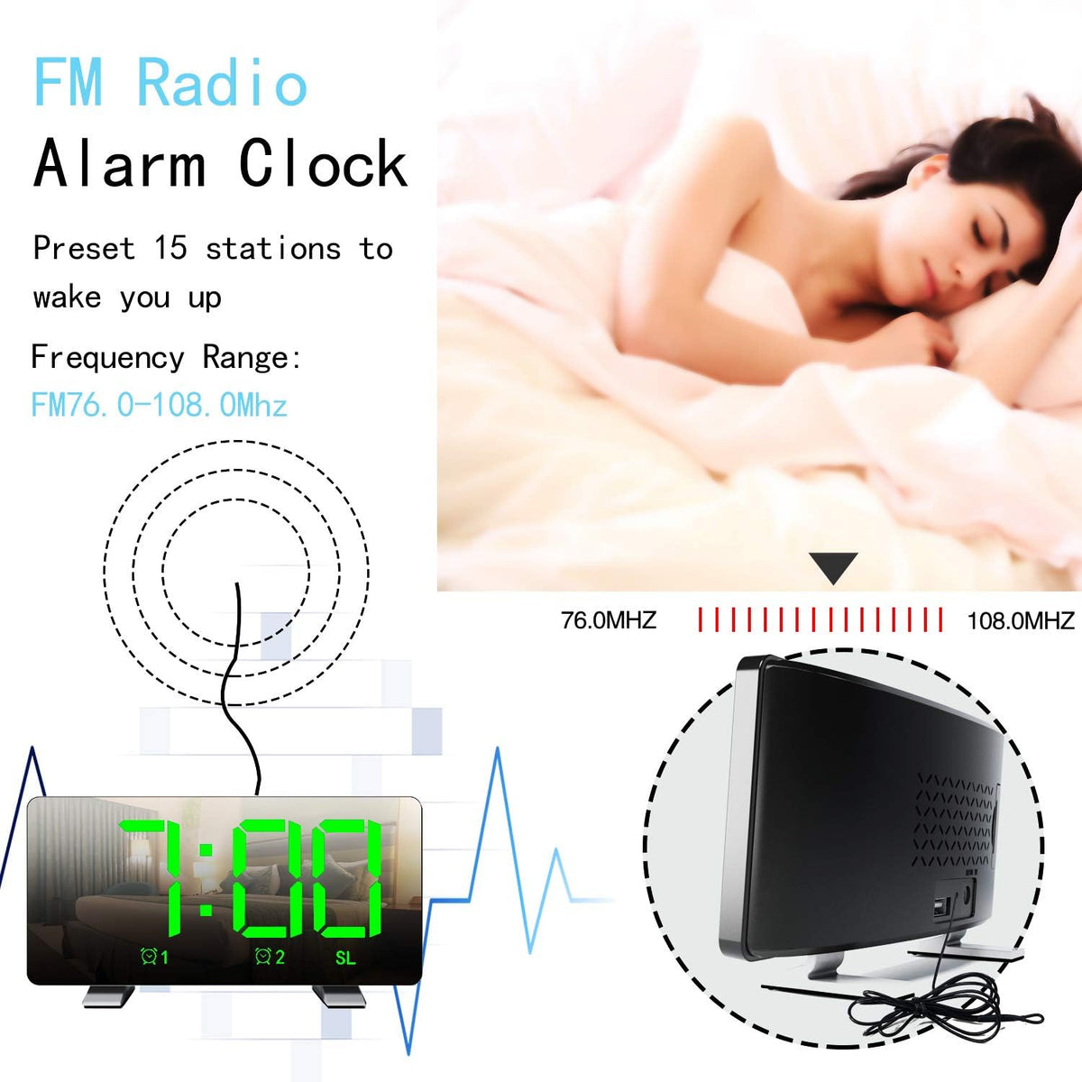 JUSHENG FM Radio Alarm Clock EN8830-1
