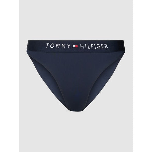Tommy Hilfiger Women's Brazilian Bikini Bottoms with Elastic Logo Waistband, Navy