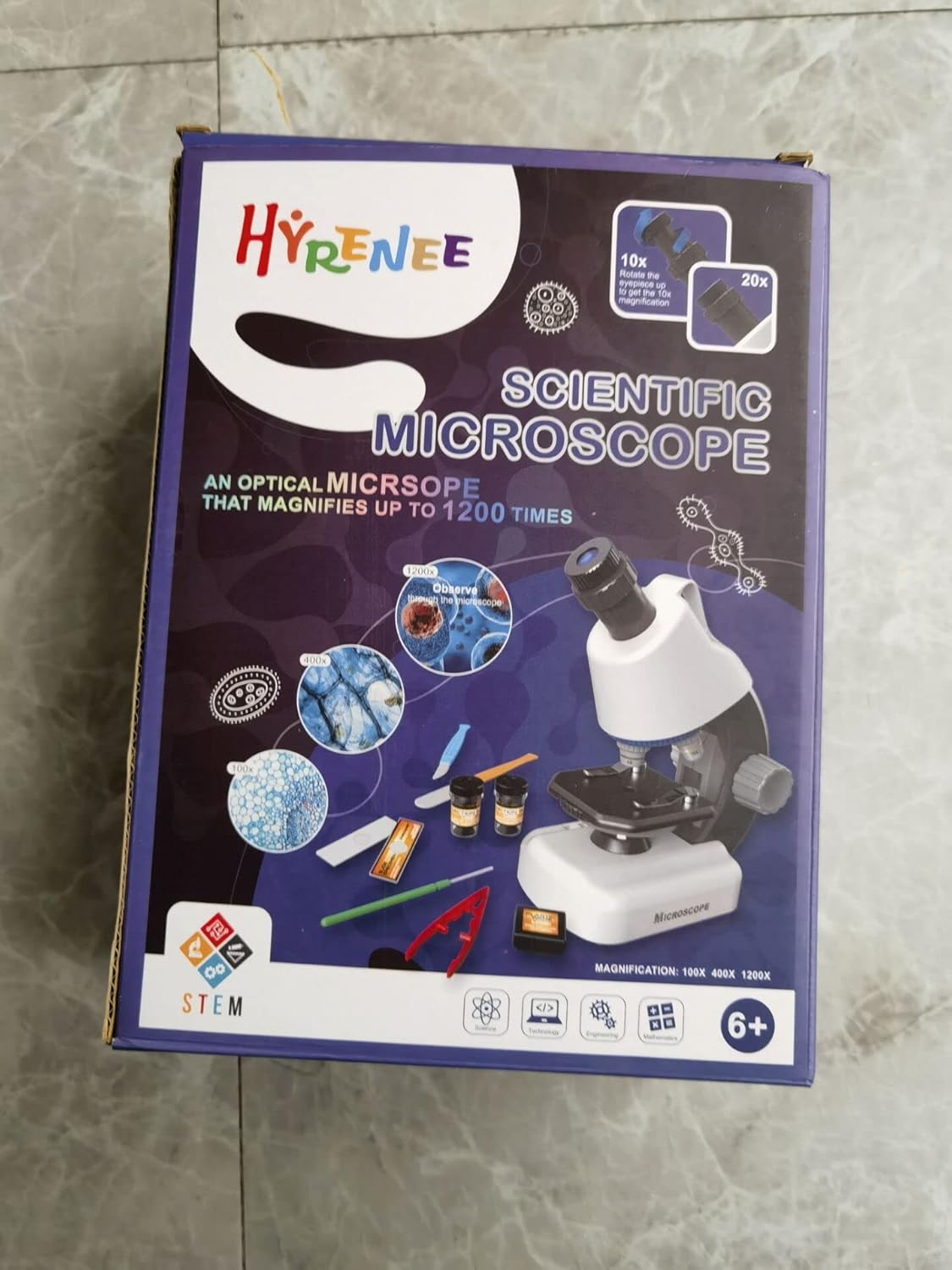 HYRENEE Kids Microscope 40-1200x Zoom STEM Kit with LED Light