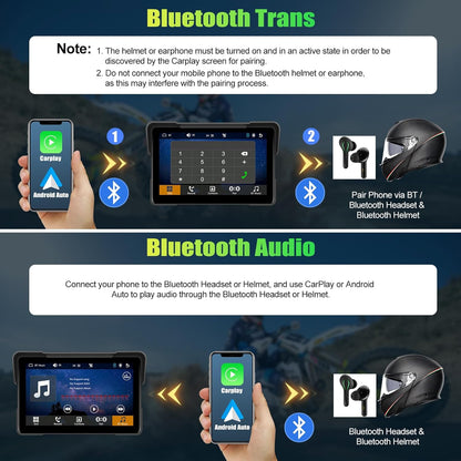 CAMECHO 5-inch Waterproof Wireless Motorcycle CarPlay Android Auto Touchscreen