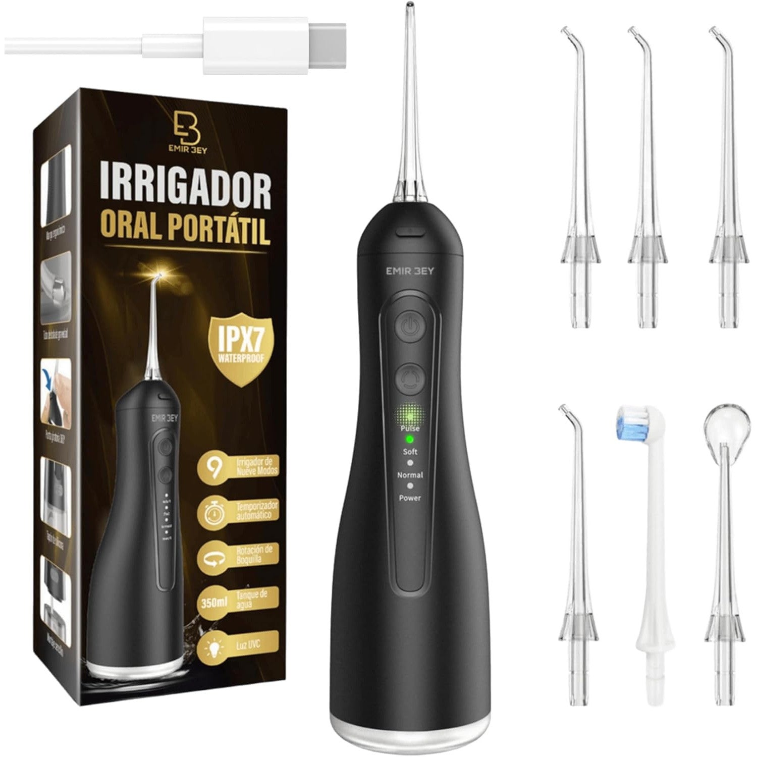 EMIR BEY Portable Oral Irrigator 6 Nozzles 350ml 4 Modes